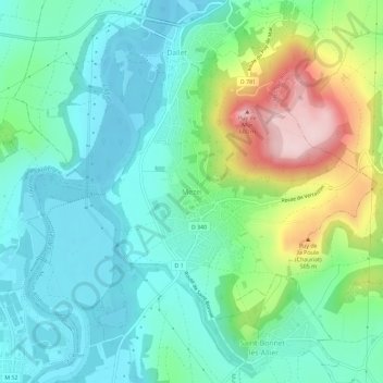 Mapa topográfico Mezel, altitud, relieve