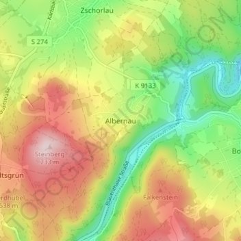 Mapa topográfico Albernau, altitud, relieve