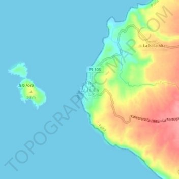 Mapa topográfico La Islilla, altitud, relieve