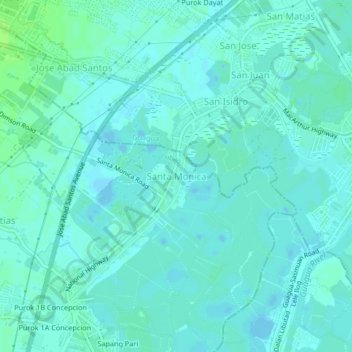 Mapa topográfico Santa Monica, altitud, relieve