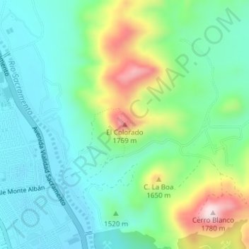 Mapa topográfico El Colorado, altitud, relieve
