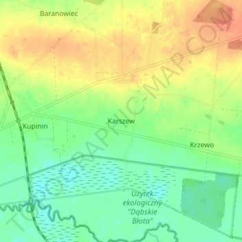 Mapa topográfico Karszew, altitud, relieve
