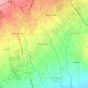 Mapa topográfico Malagonlong, altitud, relieve