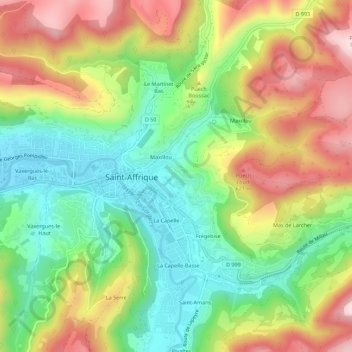 Mapa topográfico Les Combes, altitud, relieve
