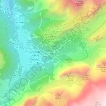 Mapa topográfico Fontanettes, altitud, relieve