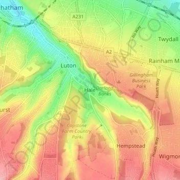 Mapa topográfico Hale, altitud, relieve