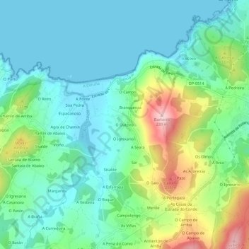 Mapa topográfico O Outeiro, altitud, relieve