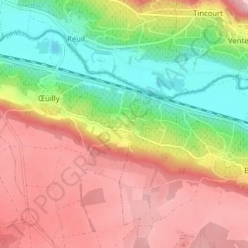 Mapa topográfico Montvoisin, altitud, relieve