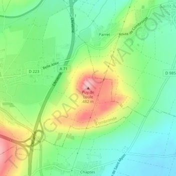 Mapa topográfico Puy de Loule, altitud, relieve