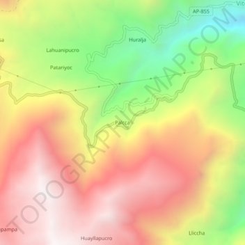Mapa topográfico Palcca, altitud, relieve