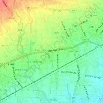 Mapa topográfico Trunuh, altitud, relieve