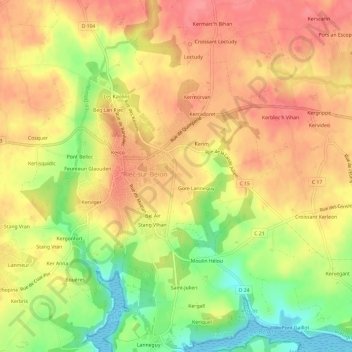 Mapa topográfico Kergoalabre, altitud, relieve