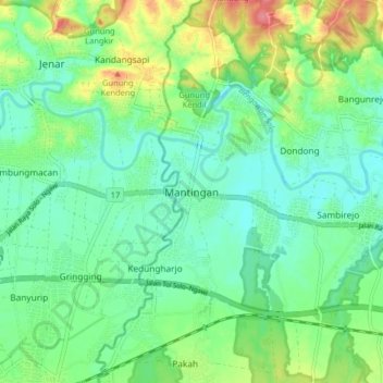 Mapa topográfico Mantingan, altitud, relieve