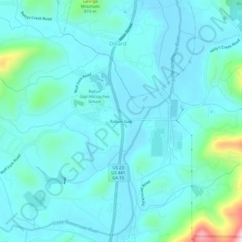 Mapa topográfico Rabun Gap, altitud, relieve