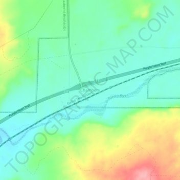 Mapa topográfico Chambers, altitud, relieve