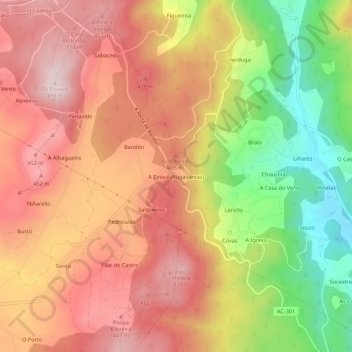 Mapa topográfico A Eirexa (Augasantas), altitud, relieve