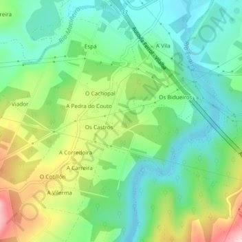 Mapa topográfico A Felga, altitud, relieve