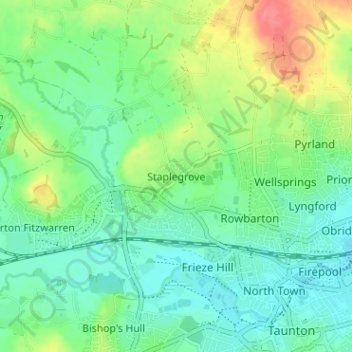 Mapa topográfico Staplegrove, altitud, relieve