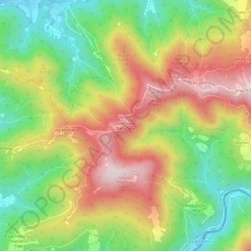 Mapa topográfico Castelmonte / Stara Gora, altitud, relieve