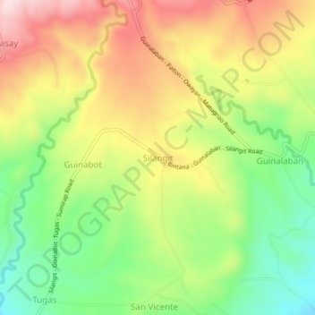 Mapa topográfico Silangit, altitud, relieve
