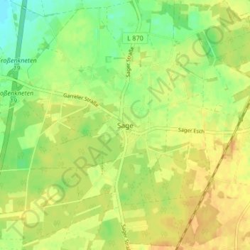 Mapa topográfico Sage, altitud, relieve