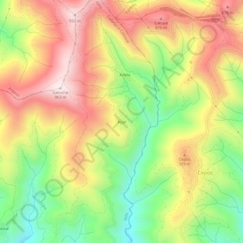 Mapa topográfico Açor, altitud, relieve