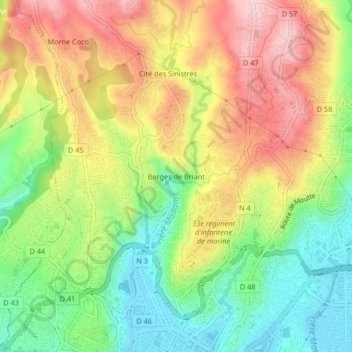 Mapa topográfico Berges de Briant, altitud, relieve