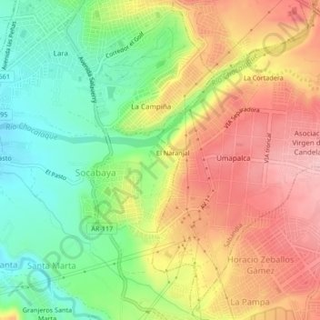 Mapa topográfico Chuca, altitud, relieve