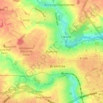 Mapa topográfico Bocking, altitud, relieve