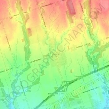 Mapa topográfico Columbus, altitud, relieve