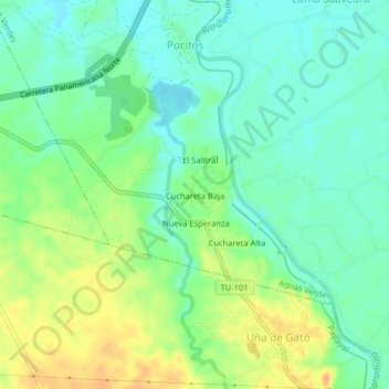 Mapa topográfico Cuchareta Baja, altitud, relieve