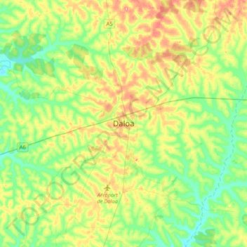 Mapa topográfico Daloa, altitud, relieve