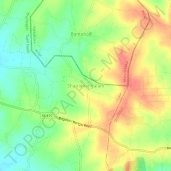 Mapa topográfico Shanamangalam, altitud, relieve