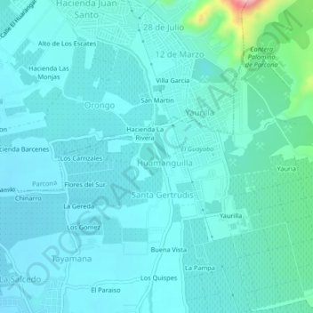 Mapa topográfico La Perla, altitud, relieve