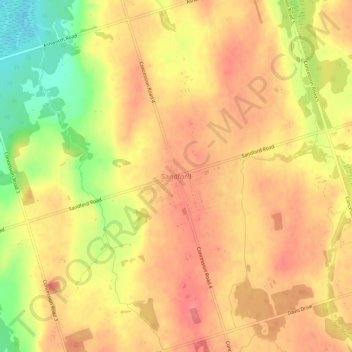 Mapa topográfico Sandford, altitud, relieve