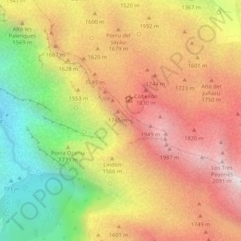 Mapa topográfico Mirador de Ordiales, altitud, relieve