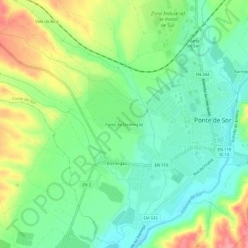 Mapa topográfico Foros de Domingão, altitud, relieve
