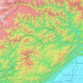 Mapa topográfico Lower Subansiri, altitud, relieve