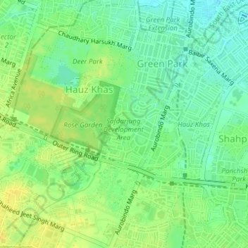 Mapa topográfico Safdarjung Development Area, altitud, relieve