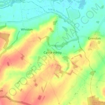 Mapa topográfico Castle Ashby, altitud, relieve