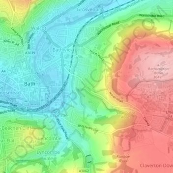 Mapa topográfico Bathwick Hill, altitud, relieve