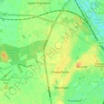 Mapa topográfico Knapton, altitud, relieve