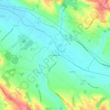 Mapa topográfico Les Fangeaux, altitud, relieve