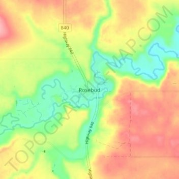Mapa topográfico Rosebud, altitud, relieve