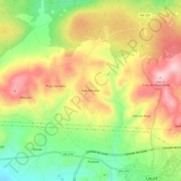 Mapa topográfico Vale Telheiro, altitud, relieve