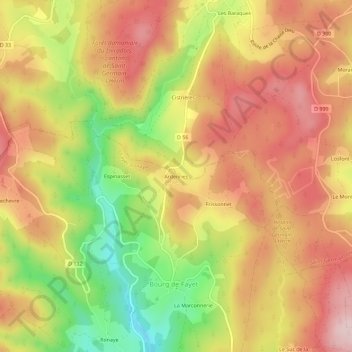 Mapa topográfico Ardennes, altitud, relieve