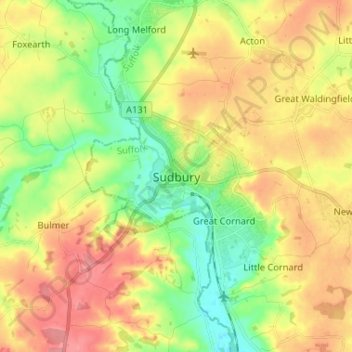 Mapa topográfico Sudbury, altitud, relieve