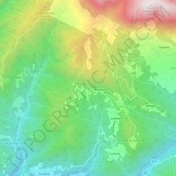 Mapa topográfico Longoio, altitud, relieve