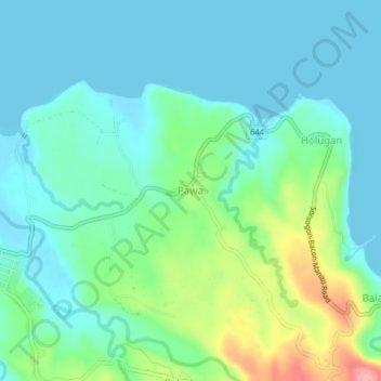 Mapa topográfico Pawa, altitud, relieve