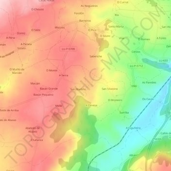 Mapa topográfico Rente, altitud, relieve